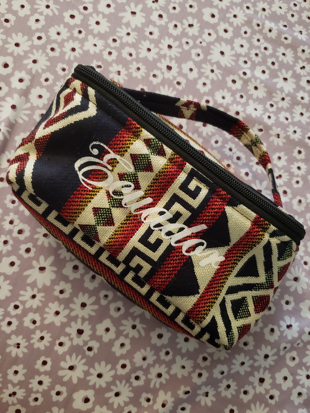 Canvas Tribal Print Cosmetic Pouch - Multicolor